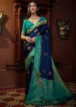 Cargar imagen en el visor de la galería, Berry Blue Designer Satin Silk Saree