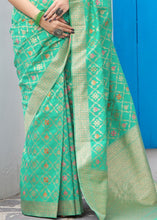 Cargar imagen en el visor de la galería, Sea Green Banarasi Cotton Silk Saree