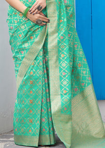 Sea Green Banarasi Cotton Silk Saree