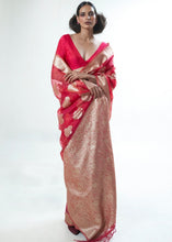 Laden Sie das Bild in den Galerie-Viewer, Ribbon Red Designer Woven Organza Silk Saree