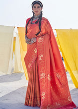 Laden Sie das Bild in den Galerie-Viewer, Salamander Orange Soft Silk Woven Kanjivaram Saree : Special Edition