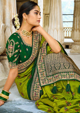 Load image into Gallery viewer, Olive Green Woven Dola Silk Saree with Embroidered Blouse