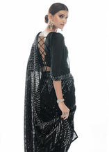 Load image into Gallery viewer, Midnight Black Sequins &amp; Thread Embroidered Designer Georgette Saree