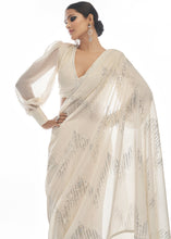 Load image into Gallery viewer, Daisy White Sequins &amp; Thread Embroidered Designer Georgette Saree