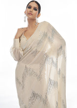 Load image into Gallery viewer, Daisy White Sequins &amp; Thread Embroidered Designer Georgette Saree