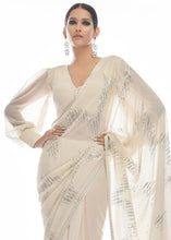 Load image into Gallery viewer, Daisy White Sequins &amp; Thread Embroidered Designer Georgette Saree