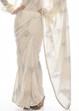 Load image into Gallery viewer, Daisy White Sequins &amp; Thread Embroidered Designer Georgette Saree