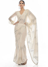 Load image into Gallery viewer, Daisy White Sequins &amp; Thread Embroidered Designer Georgette Saree