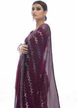 Load image into Gallery viewer, Plum Purple Sequins &amp; Thread Embroidered Designer Georgette Saree