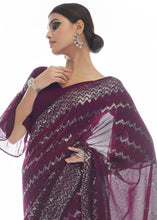 Load image into Gallery viewer, Plum Purple Sequins &amp; Thread Embroidered Designer Georgette Saree