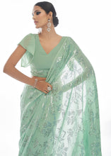 Load image into Gallery viewer, Sea Green Sequins &amp; Thread Embroidered Designer Georgette Saree