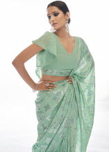Load image into Gallery viewer, Sea Green Sequins &amp; Thread Embroidered Designer Georgette Saree
