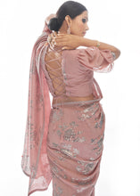 Load image into Gallery viewer, Peach Pink Sequins &amp; Thread Embroidered Designer Georgette Saree