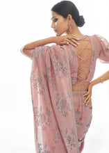 Load image into Gallery viewer, Peach Pink Sequins &amp; Thread Embroidered Designer Georgette Saree