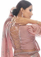 Load image into Gallery viewer, Peach Pink Sequins &amp; Thread Embroidered Designer Georgette Saree