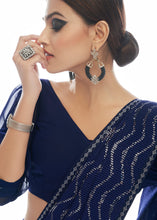 Load image into Gallery viewer, Navy Blue Sequins &amp; Thread Embroidered Designer Georgette Saree