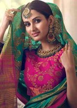 Load image into Gallery viewer, Pine Green Floral Zari Woven Raw Silk Saree