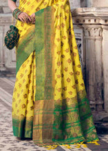 Load image into Gallery viewer, Lemon Yellow Floral Zari Woven Raw Silk Saree