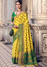 Load image into Gallery viewer, Lemon Yellow Floral Zari Woven Raw Silk Saree