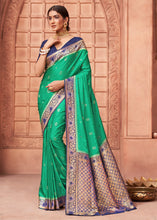 Load image into Gallery viewer, Jade Green Satin Silk Saree with Overall Butti work