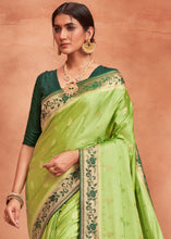 Load image into Gallery viewer, Pastel Green Satin Silk Saree with Overall Butti work
