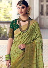 Load image into Gallery viewer, Pastel Green Floral Zari Woven Raw Silk Saree