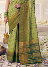 Load image into Gallery viewer, Pastel Green Floral Zari Woven Raw Silk Saree
