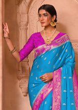 Load image into Gallery viewer, Cerulean Blue Satin Silk Saree with Overall Butti work