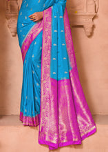 Load image into Gallery viewer, Cerulean Blue Satin Silk Saree with Overall Butti work
