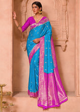Load image into Gallery viewer, Cerulean Blue Satin Silk Saree with Overall Butti work