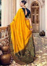 Load image into Gallery viewer, Saffron Yellow Floral Zari Woven Raw Silk Saree