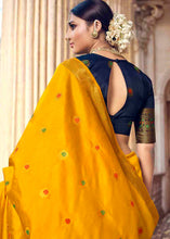 Load image into Gallery viewer, Saffron Yellow Floral Zari Woven Raw Silk Saree