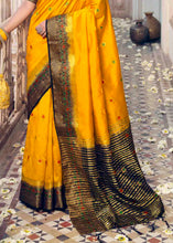 Load image into Gallery viewer, Saffron Yellow Floral Zari Woven Raw Silk Saree