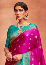 Load image into Gallery viewer, Raspberry Pink Satin Silk Saree with Overall Butti work