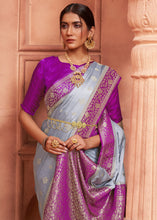 Load image into Gallery viewer, Light Grey Satin Silk Saree with Overall Butti work