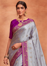 Load image into Gallery viewer, Light Grey Satin Silk Saree with Overall Butti work
