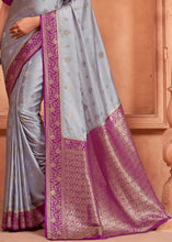 Load image into Gallery viewer, Light Grey Satin Silk Saree with Overall Butti work