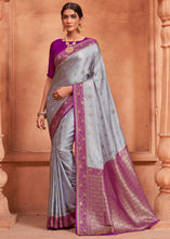 Load image into Gallery viewer, Light Grey Satin Silk Saree with Overall Butti work