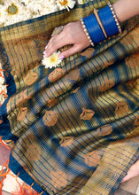 Load image into Gallery viewer, Blaze Orange Floral Zari Woven Raw Silk Saree