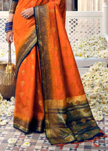 Load image into Gallery viewer, Blaze Orange Floral Zari Woven Raw Silk Saree