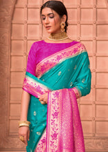 Load image into Gallery viewer, Turquoise Green Satin Silk Saree with Overall Butti work