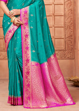 Load image into Gallery viewer, Turquoise Green Satin Silk Saree with Overall Butti work