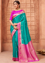 Load image into Gallery viewer, Turquoise Green Satin Silk Saree with Overall Butti work