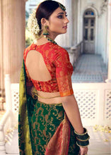 Load image into Gallery viewer, Dark Green Floral Zari Woven Raw Silk Saree