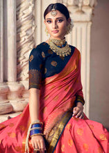 Load image into Gallery viewer, Punch Pink Floral Zari Woven Raw Silk Saree