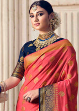 Load image into Gallery viewer, Punch Pink Floral Zari Woven Raw Silk Saree