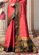 Load image into Gallery viewer, Punch Pink Floral Zari Woven Raw Silk Saree