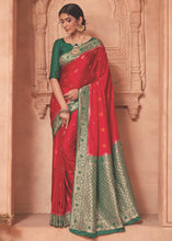 Load image into Gallery viewer, Apple Red Satin Silk Saree with Overall Butti work