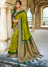 Load image into Gallery viewer, Olive Green Woven Dola Silk Saree with Embroidered Blouse