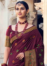 Load image into Gallery viewer, Mulberry Purple Floral Zari Woven Raw Silk Saree